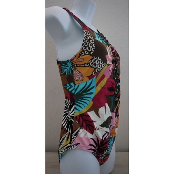 Bleu by Rod Beattie Sz 10 Multi Lace-Up Over-the-Shoulder 1-Piece Swimsuit $129 - Picture 8 of 16